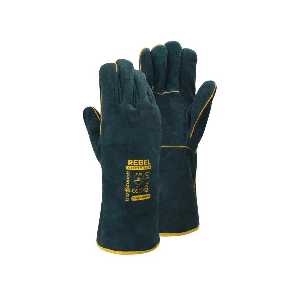 leather welders35 elbow green gloves front back rebel