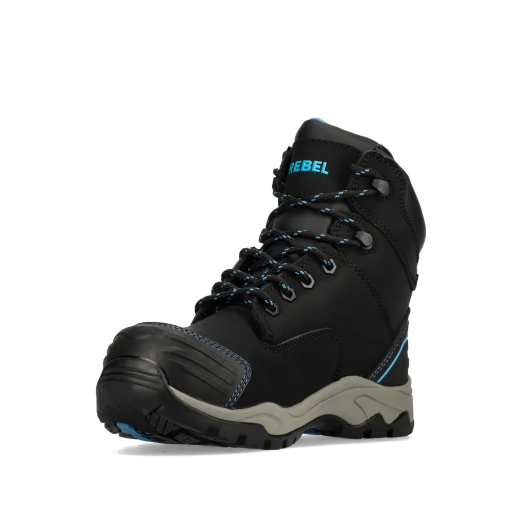 work boot ladies rugged black angled single rebel